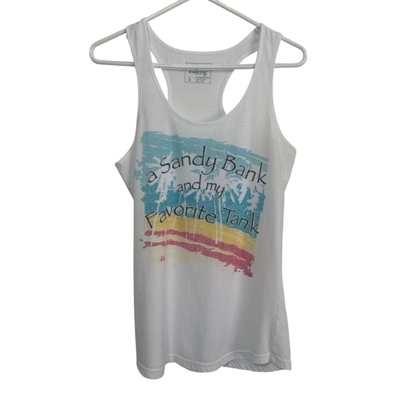 kinetic Tops - Kinetic "A Sandy Bank and My Favorite Tank" Tropical Graphic Racerback Tank Top
